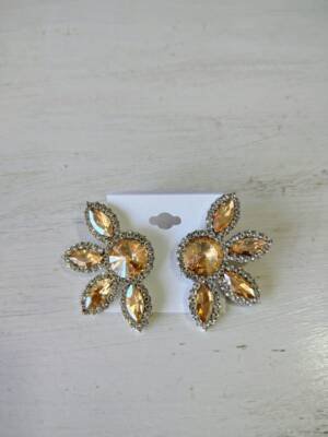 AROS DE FIESTA DISEÑO FLORAL CON PIEDRAS COLOR AMBAR